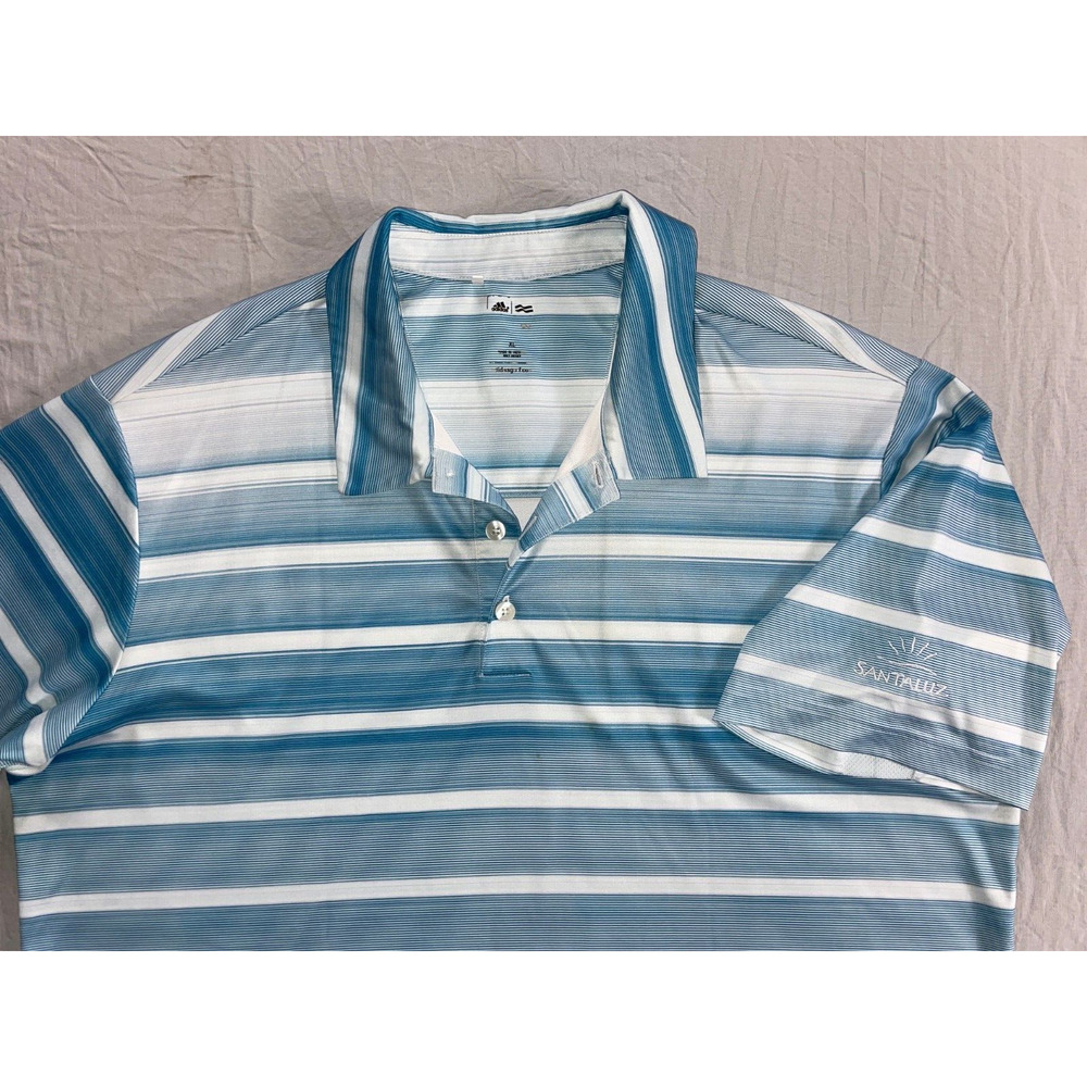 Adidas Microfiber Polo Golf Shirt. Santaluz Stitched. Blue Stripe, Men's XL. EUC